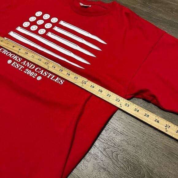Crooks & Castle Mens T-Shirt Red Logo Graphic Streetwear American Flag Size XL - Picture 7 of 8